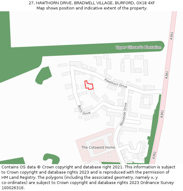 27, HAWTHORN DRIVE, BRADWELL VILLAGE, BURFORD, OX18 4XF: Location map and indicative extent of plot