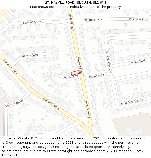 27, HAYMILL ROAD, SLOUGH, SL1 6NE: Location map and indicative extent of plot