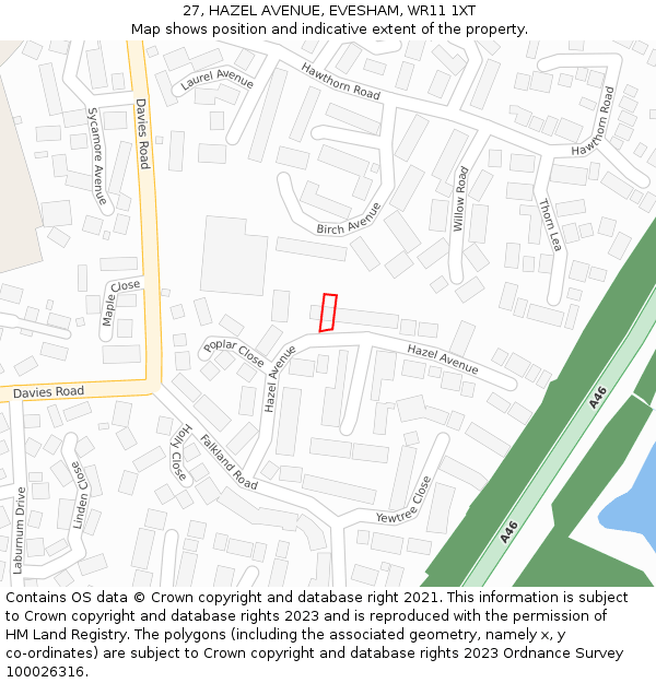 27, HAZEL AVENUE, EVESHAM, WR11 1XT: Location map and indicative extent of plot