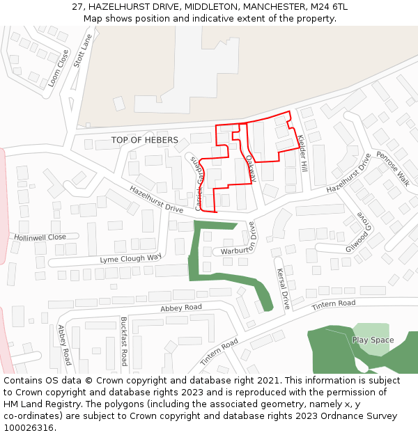 27, HAZELHURST DRIVE, MIDDLETON, MANCHESTER, M24 6TL: Location map and indicative extent of plot