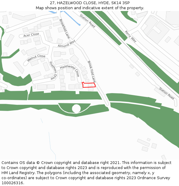 27, HAZELWOOD CLOSE, HYDE, SK14 3SP: Location map and indicative extent of plot