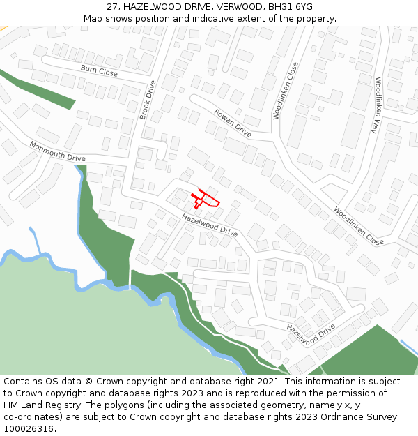 27, HAZELWOOD DRIVE, VERWOOD, BH31 6YG: Location map and indicative extent of plot