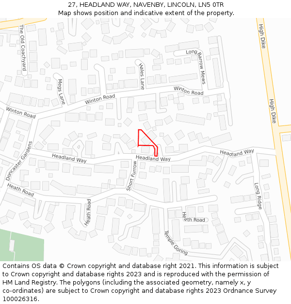 27, HEADLAND WAY, NAVENBY, LINCOLN, LN5 0TR: Location map and indicative extent of plot