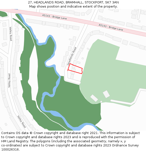 27, HEADLANDS ROAD, BRAMHALL, STOCKPORT, SK7 3AN: Location map and indicative extent of plot