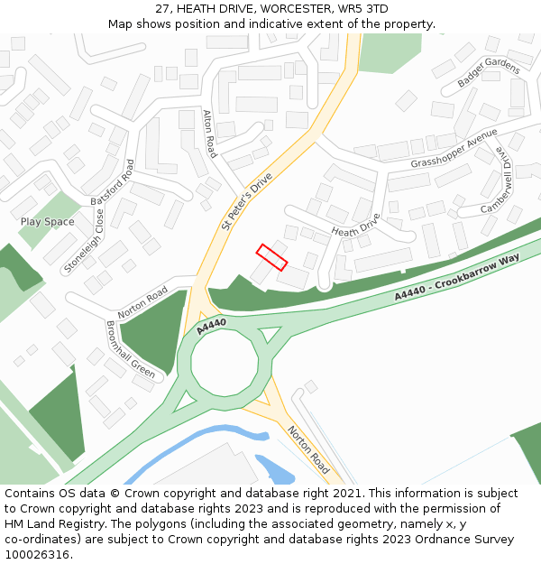 27, HEATH DRIVE, WORCESTER, WR5 3TD: Location map and indicative extent of plot