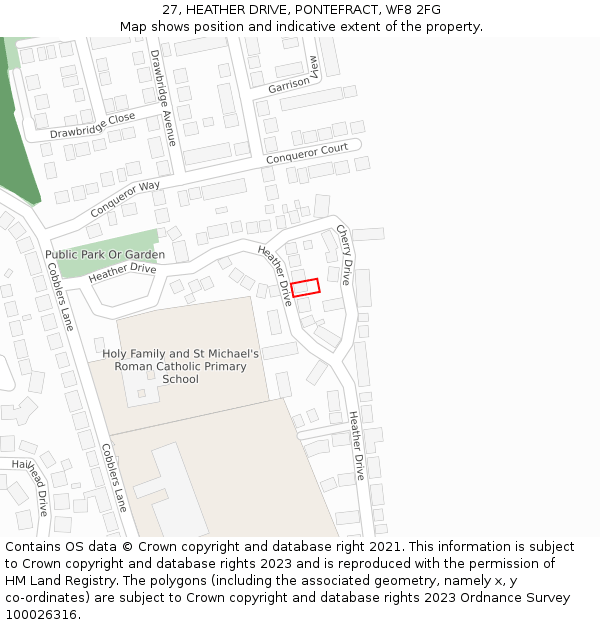 27, HEATHER DRIVE, PONTEFRACT, WF8 2FG: Location map and indicative extent of plot