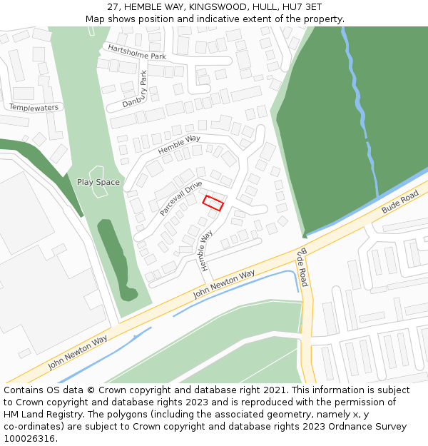 27, HEMBLE WAY, KINGSWOOD, HULL, HU7 3ET: Location map and indicative extent of plot