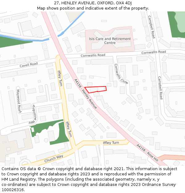 27, HENLEY AVENUE, OXFORD, OX4 4DJ: Location map and indicative extent of plot