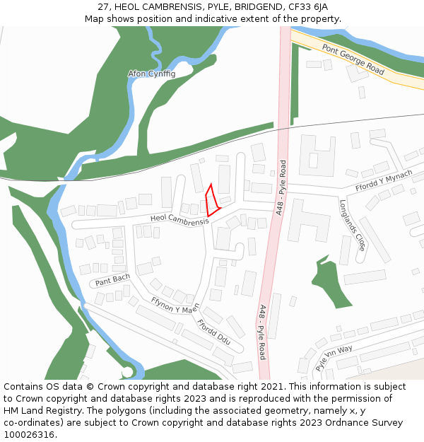 27, HEOL CAMBRENSIS, PYLE, BRIDGEND, CF33 6JA: Location map and indicative extent of plot