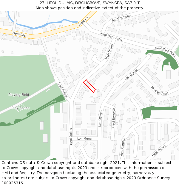 27, HEOL DULAIS, BIRCHGROVE, SWANSEA, SA7 9LT: Location map and indicative extent of plot