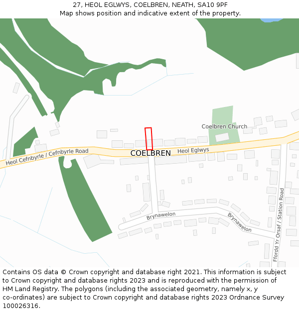 27, HEOL EGLWYS, COELBREN, NEATH, SA10 9PF: Location map and indicative extent of plot