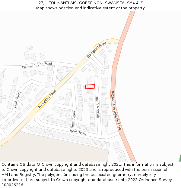 27, HEOL NANTLAIS, GORSEINON, SWANSEA, SA4 4LS: Location map and indicative extent of plot