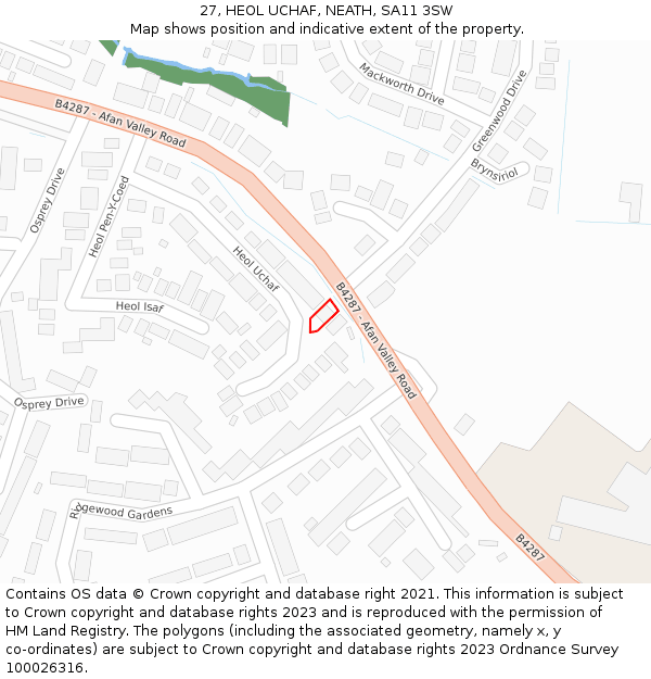27, HEOL UCHAF, NEATH, SA11 3SW: Location map and indicative extent of plot