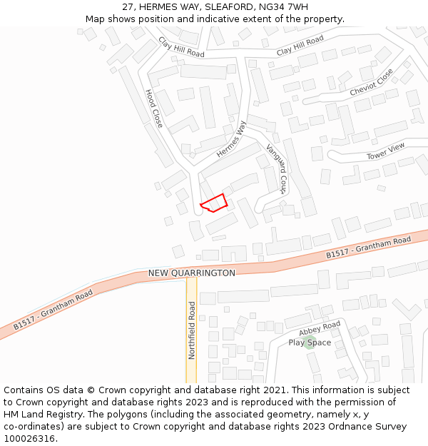27, HERMES WAY, SLEAFORD, NG34 7WH: Location map and indicative extent of plot