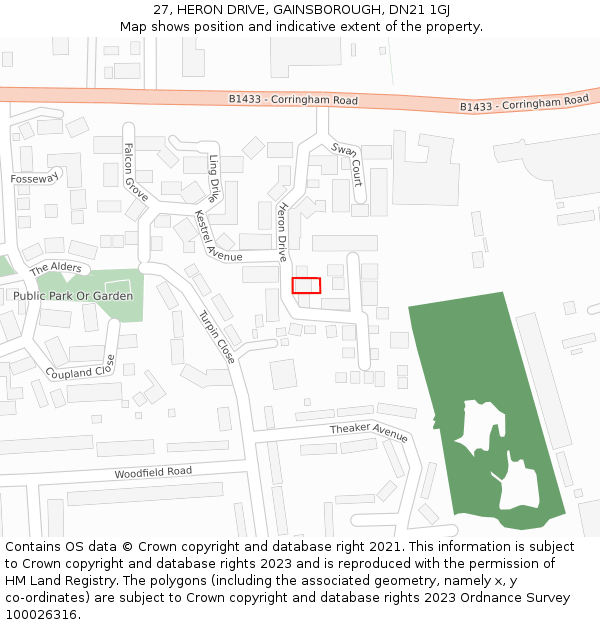 27, HERON DRIVE, GAINSBOROUGH, DN21 1GJ: Location map and indicative extent of plot