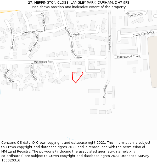 27, HERRINGTON CLOSE, LANGLEY PARK, DURHAM, DH7 9FS: Location map and indicative extent of plot