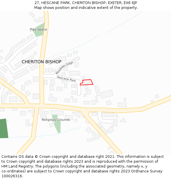 27, HESCANE PARK, CHERITON BISHOP, EXETER, EX6 6JP: Location map and indicative extent of plot