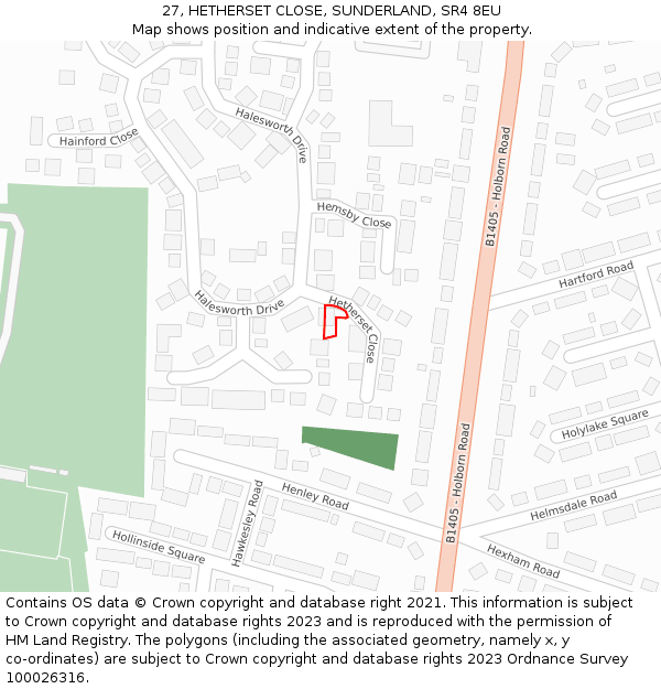 27, HETHERSET CLOSE, SUNDERLAND, SR4 8EU: Location map and indicative extent of plot