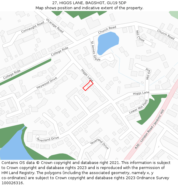 27, HIGGS LANE, BAGSHOT, GU19 5DP: Location map and indicative extent of plot