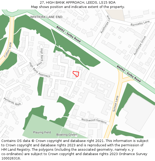 27, HIGH BANK APPROACH, LEEDS, LS15 9DA: Location map and indicative extent of plot