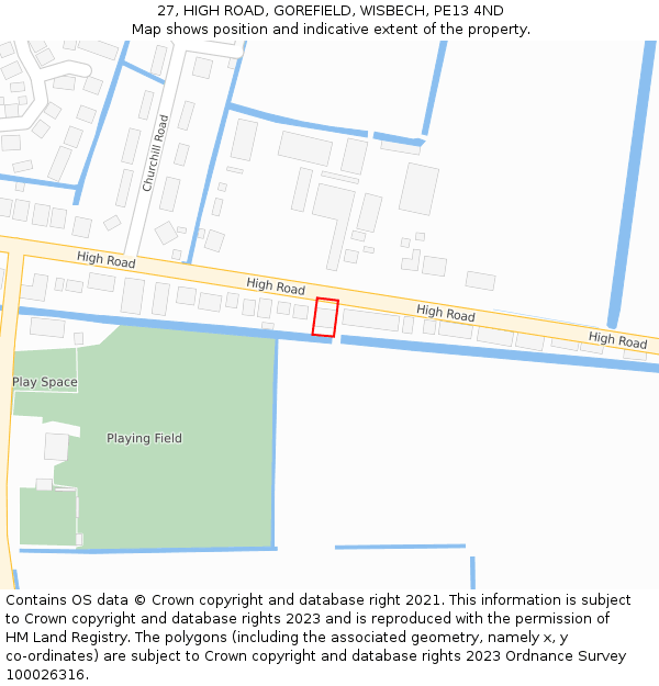 27, HIGH ROAD, GOREFIELD, WISBECH, PE13 4ND: Location map and indicative extent of plot