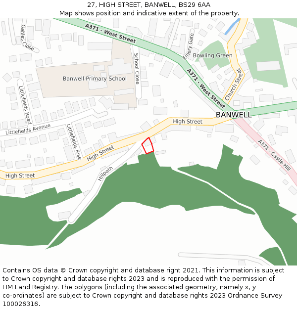 27, HIGH STREET, BANWELL, BS29 6AA: Location map and indicative extent of plot