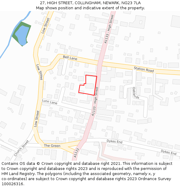 27, HIGH STREET, COLLINGHAM, NEWARK, NG23 7LA: Location map and indicative extent of plot