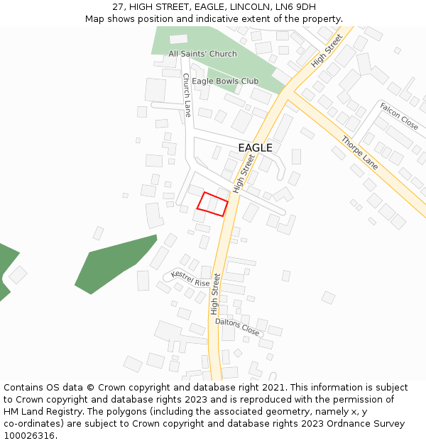 27, HIGH STREET, EAGLE, LINCOLN, LN6 9DH: Location map and indicative extent of plot