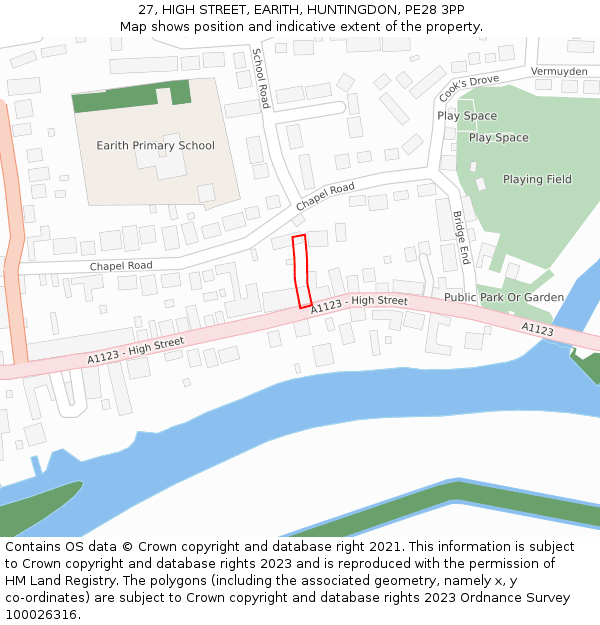 27, HIGH STREET, EARITH, HUNTINGDON, PE28 3PP: Location map and indicative extent of plot