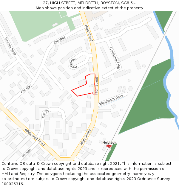 27, HIGH STREET, MELDRETH, ROYSTON, SG8 6JU: Location map and indicative extent of plot