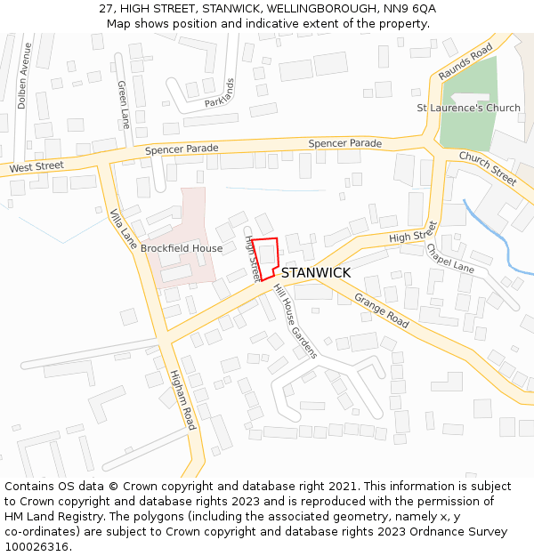 27, HIGH STREET, STANWICK, WELLINGBOROUGH, NN9 6QA: Location map and indicative extent of plot