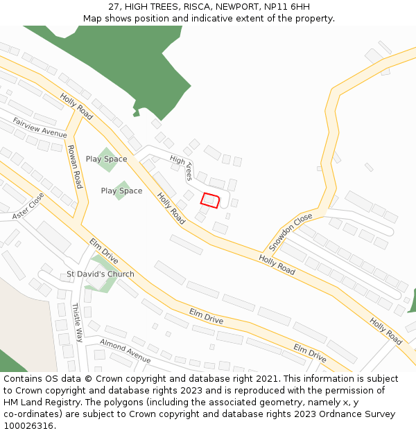 27, HIGH TREES, RISCA, NEWPORT, NP11 6HH: Location map and indicative extent of plot