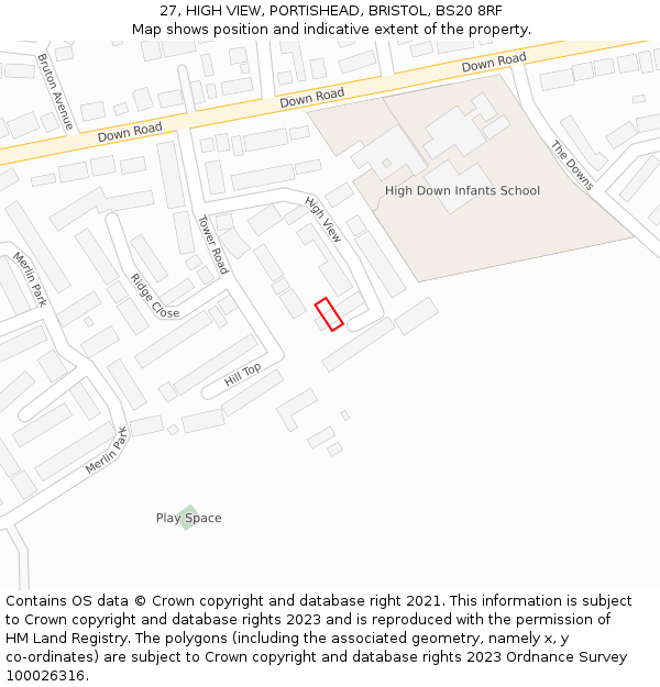 27, HIGH VIEW, PORTISHEAD, BRISTOL, BS20 8RF: Location map and indicative extent of plot