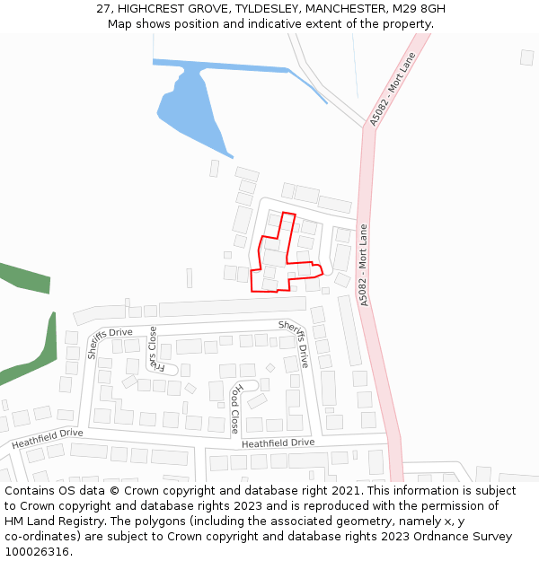 27, HIGHCREST GROVE, TYLDESLEY, MANCHESTER, M29 8GH: Location map and indicative extent of plot