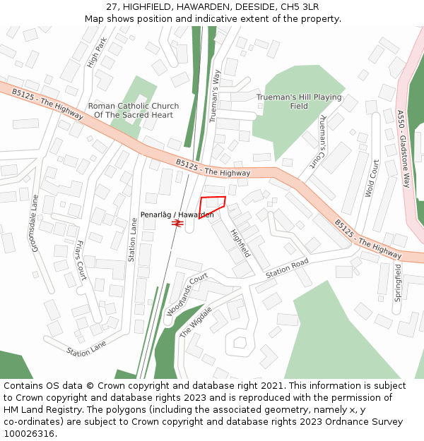 27, HIGHFIELD, HAWARDEN, DEESIDE, CH5 3LR: Location map and indicative extent of plot