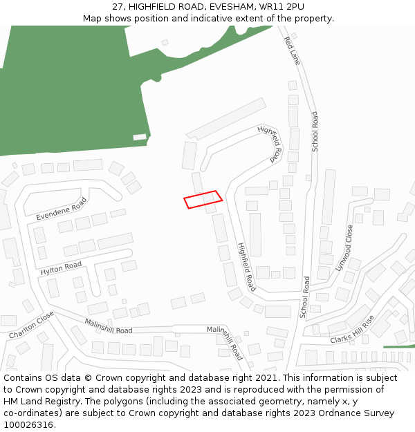 27, HIGHFIELD ROAD, EVESHAM, WR11 2PU: Location map and indicative extent of plot