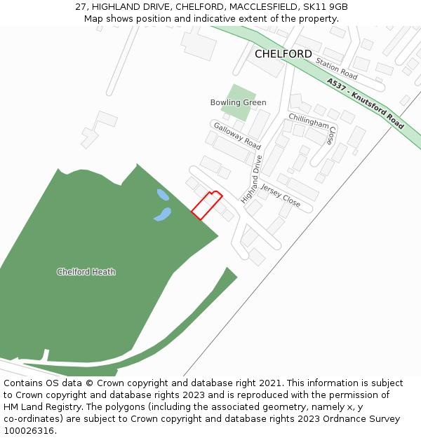 27, HIGHLAND DRIVE, CHELFORD, MACCLESFIELD, SK11 9GB: Location map and indicative extent of plot