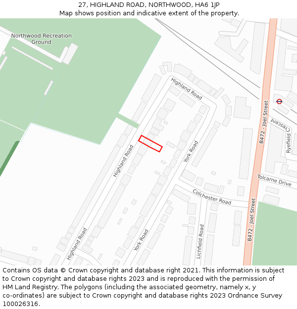 27, HIGHLAND ROAD, NORTHWOOD, HA6 1JP: Location map and indicative extent of plot