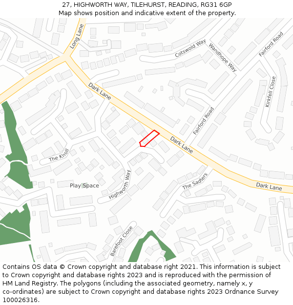 27, HIGHWORTH WAY, TILEHURST, READING, RG31 6GP: Location map and indicative extent of plot