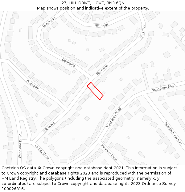 27, HILL DRIVE, HOVE, BN3 6QN: Location map and indicative extent of plot