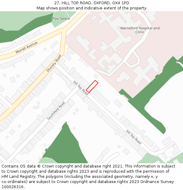 27, HILL TOP ROAD, OXFORD, OX4 1PD: Location map and indicative extent of plot