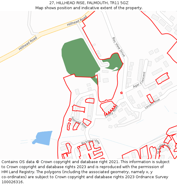 27, HILLHEAD RISE, FALMOUTH, TR11 5GZ: Location map and indicative extent of plot