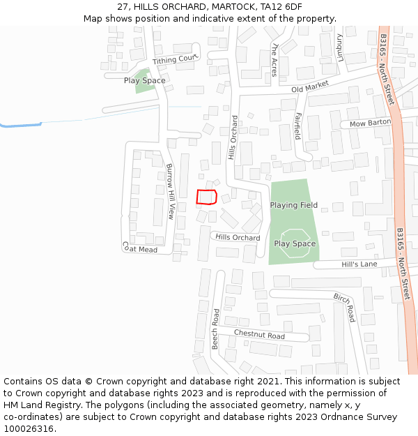 27, HILLS ORCHARD, MARTOCK, TA12 6DF: Location map and indicative extent of plot