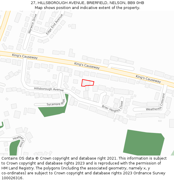 27, HILLSBOROUGH AVENUE, BRIERFIELD, NELSON, BB9 0HB: Location map and indicative extent of plot