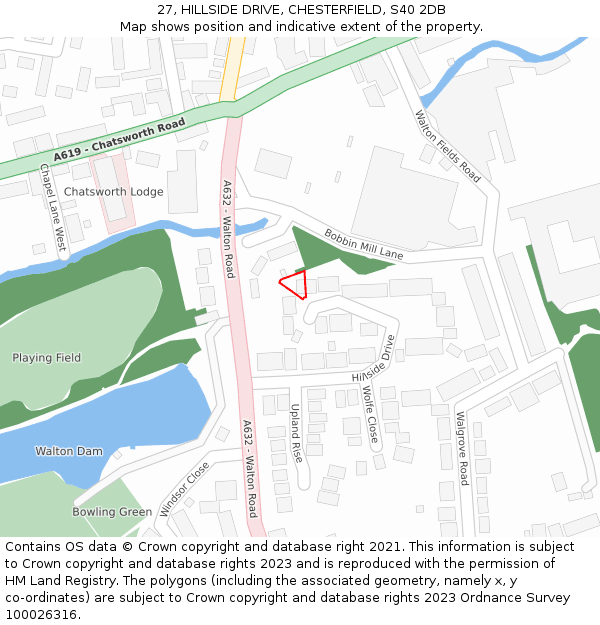 27, HILLSIDE DRIVE, CHESTERFIELD, S40 2DB: Location map and indicative extent of plot