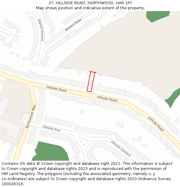 27, HILLSIDE ROAD, NORTHWOOD, HA6 1PY: Location map and indicative extent of plot