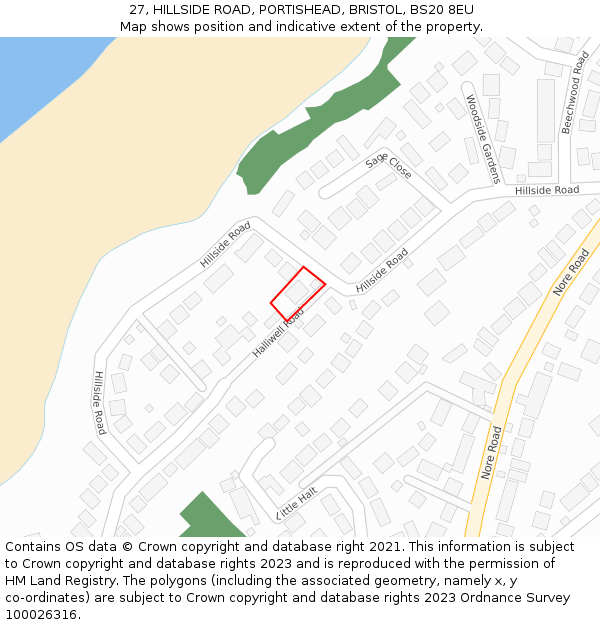 27, HILLSIDE ROAD, PORTISHEAD, BRISTOL, BS20 8EU: Location map and indicative extent of plot