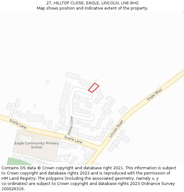 27, HILLTOP CLOSE, EAGLE, LINCOLN, LN6 9HG: Location map and indicative extent of plot