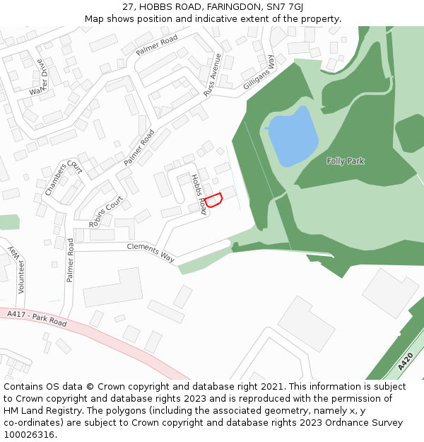 27, HOBBS ROAD, FARINGDON, SN7 7GJ: Location map and indicative extent of plot
