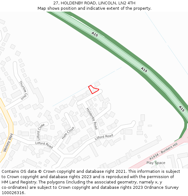 27, HOLDENBY ROAD, LINCOLN, LN2 4TH: Location map and indicative extent of plot